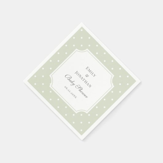 Serviette En Papier Baby shower Pois vert et blanc de Sage clair (Coin)