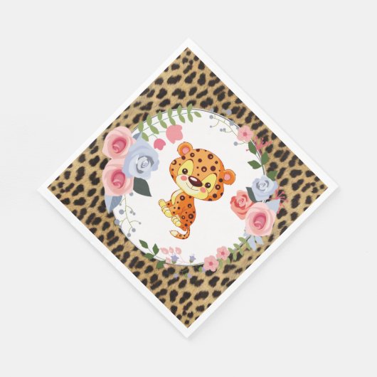 Serviette En Papier Baby shower Poster de animal Leopard mignon (Coin)