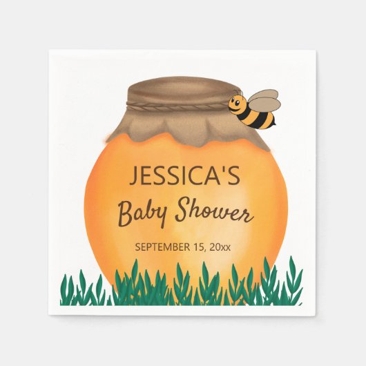 Serviette En Papier Baby Shower Pot de Miel Bourdon Blanc (Devant)