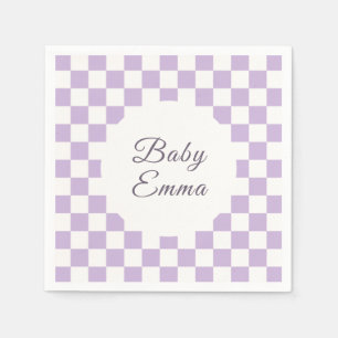 Serviette En Papier Baby shower pour bébé Emma à carreaux lavande