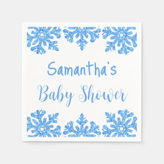 Serviette En Papier Baby shower pour garçons d'hiver Blue Snowflake (Devant)
