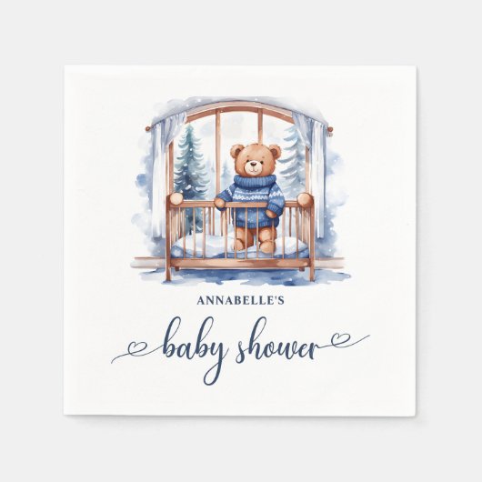 Serviette En Papier Baby shower pour garçons d'hiver Teddy Bear (Devant)