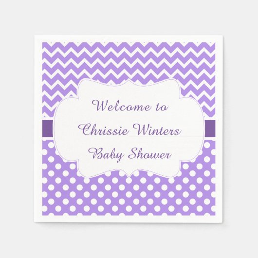 Serviette En Papier Baby shower pourpre Chevron et blanc Pois (Devant)