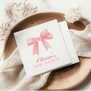 Serviette En Papier Baby shower prépa avec un nœud rose et gingham
