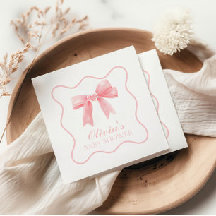 Serviette En Papier Baby shower prépa avec un nœud rose et gingham