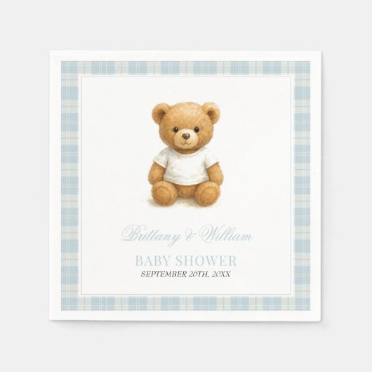 Serviette En Papier Baby shower préppant bleu ours (Devant)