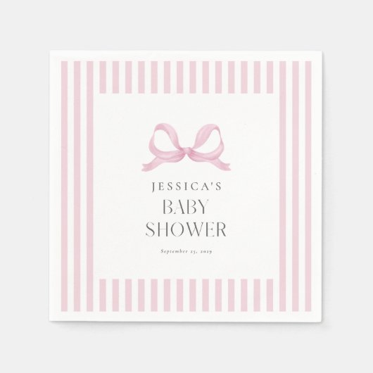 Serviette En Papier Baby shower Preppy rose rayé  (Devant)