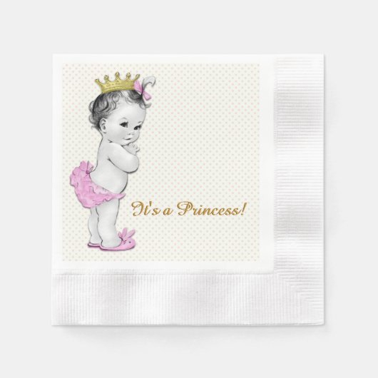 Serviette En Papier Baby shower princesse rose et or (Devant)