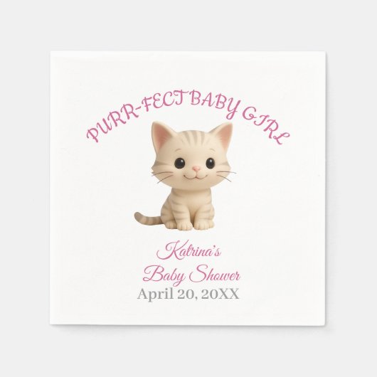 Serviette En Papier Baby shower Purr-fect bébé fille chaton (Devant)