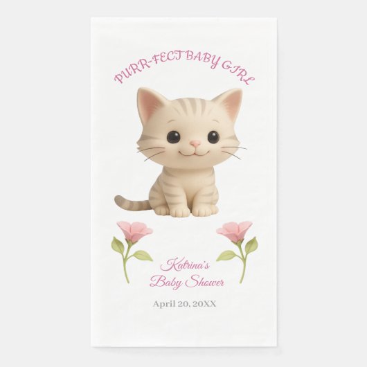 Serviette En Papier Baby shower Purr-fect bébé fille chaton (Devant)