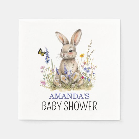 Serviette En Papier Baby shower Quelques fleurs sauvages lapins (Devant)