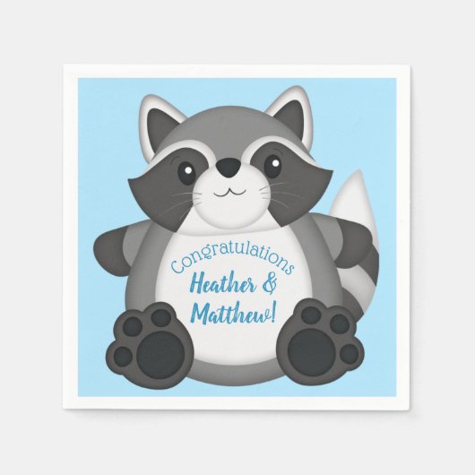 Serviette En Papier Baby shower Raccoon bleu (Devant)