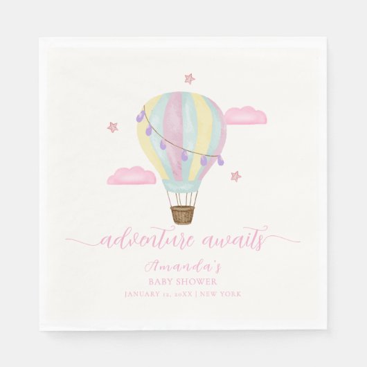 Serviette En Papier Baby shower Rainbow Hot Air Balloon Cloud Star (Devant)