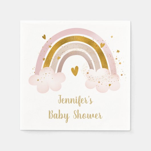 Serviette En Papier Baby shower Rainbow Neutral Gold Pastel (Devant)