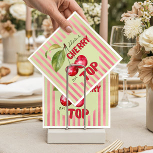 Serviette En Papier Baby Shower Rayure Vintage Cerise Jardin