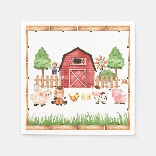 Serviette En Papier Baby shower Red Farm Animaux (Devant)
