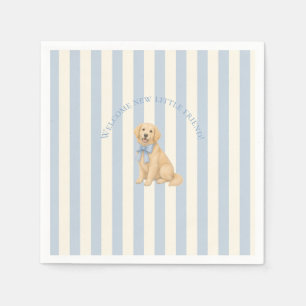 Serviette En Papier Baby Shower Retriever doré Bleu