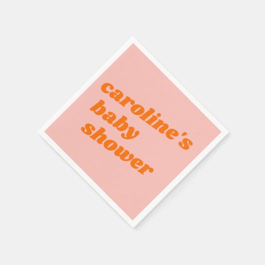 Serviette En Papier Baby shower rétro moderne rose orange personnalisé (Coin)