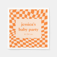 Baby Shower Rétro Orange Abstrait Damier