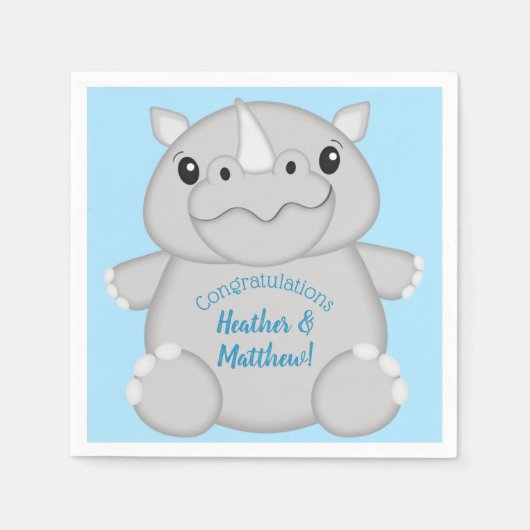 Serviette En Papier Baby shower Rhino bleu (Devant)