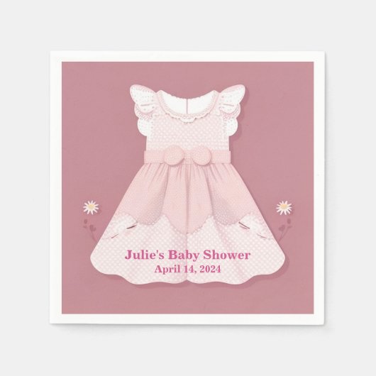 Serviette En Papier Baby shower Robe de bébé rose (Devant)