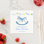 Serviette En Papier Baby shower rocher bleu rocking cheval nom (En situation)