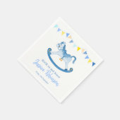 Serviette En Papier Baby shower rocher bleu rocking cheval nom (Coin)