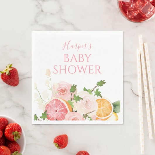 Serviette En Papier Baby shower rose agrumes (En situation)