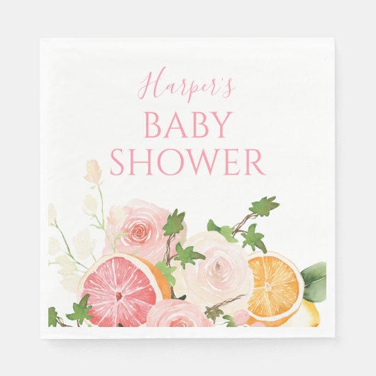 Serviette En Papier Baby shower rose agrumes (Devant)