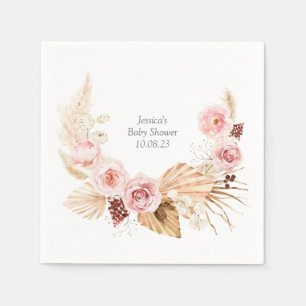 Serviette En Papier Baby shower rose Aquarelle Boho Floral