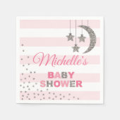 Serviette En Papier baby shower rose argent scintillant petite étoile (Devant)