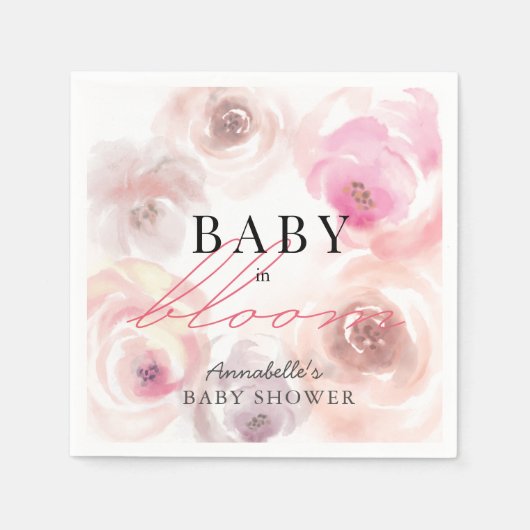 Serviette En Papier Baby shower Rose bébé en fleurs aquarelle (Devant)