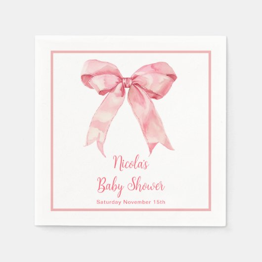 Serviette En Papier Baby shower rose Coquette Bow (Devant)