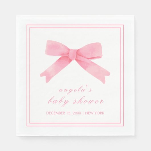 Serviette En Papier Baby shower Rose Cute Bow Girl (Devant)