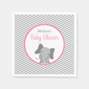 Serviette En Papier Baby shower rose de Chevron d'éléphant mignon