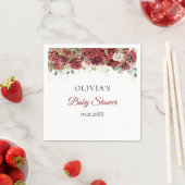 Serviette En Papier Baby shower rose d'eucalyptus bordeaux Boho (En situation)