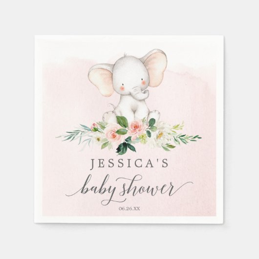Serviette En Papier Baby shower rose éléphant Cocktail Napkin (Devant)