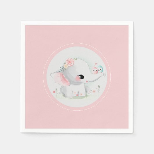 Serviette En Papier Baby shower rose Eléphant mignon (Devant)