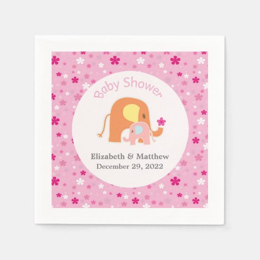 Serviette En Papier Baby shower rose éléphant Napkin (Devant)