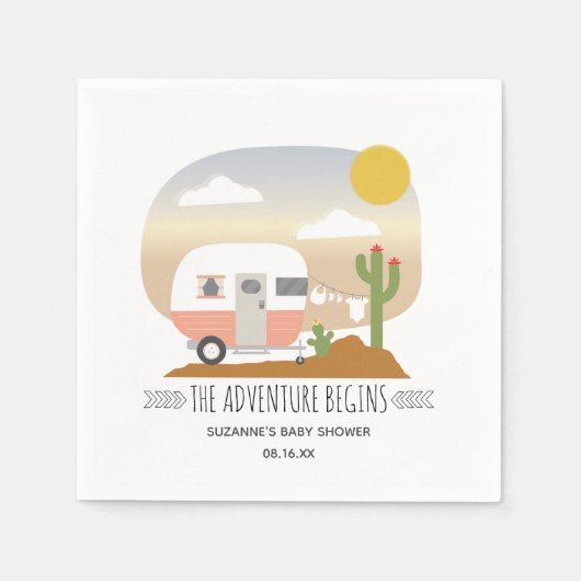 Serviette En Papier Baby shower rose en tissu de Camper du désert (Devant)