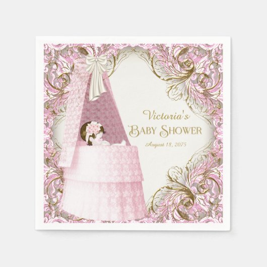 Serviette En Papier Baby shower rose et or (Devant)