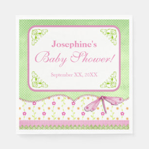 Serviette En Papier Baby shower rose et vert de libellule