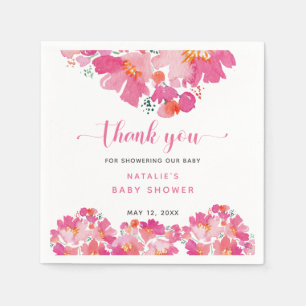 Serviette En Papier Baby shower rose Floral en aquarelle fleurie