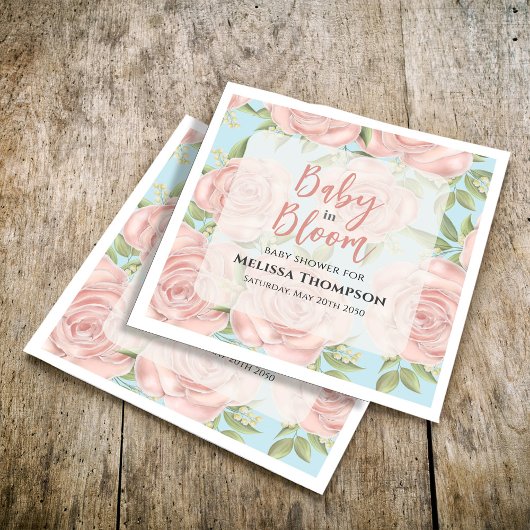 Serviette En Papier Baby shower rose Floral Fleur Personnalisé