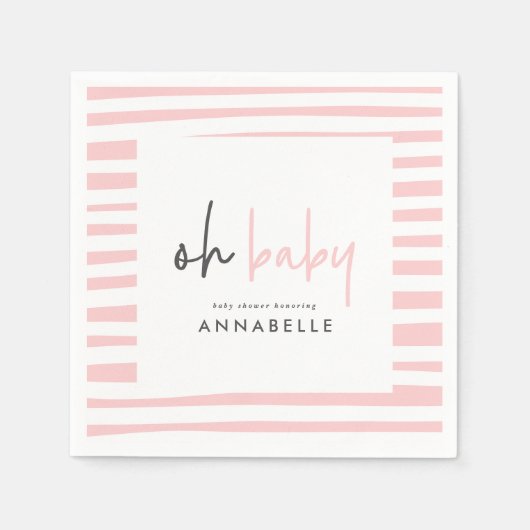 Serviette En Papier baby shower rose girly typographie moderne (Devant)
