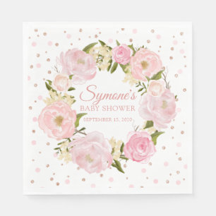 Serviette En Papier Baby shower rose Gold et Pink Peony