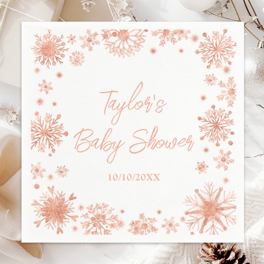 Serviette En Papier Baby shower rose Gold Snowflakes
