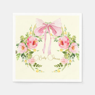 Serviette En Papier Baby shower rose Jaune Crête Florale Régence Bow
