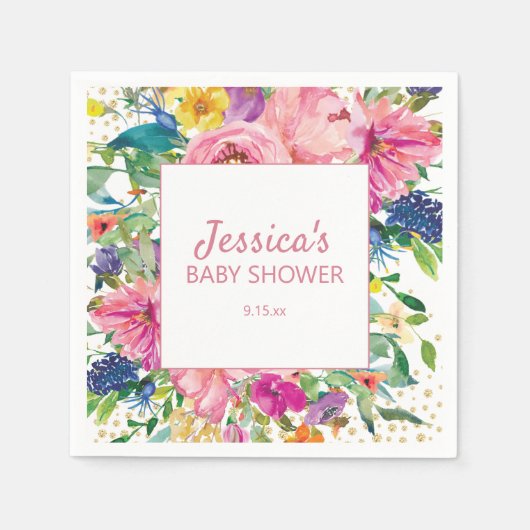 Serviette En Papier Baby shower rose jaune Parties scintillant or blan (Devant)