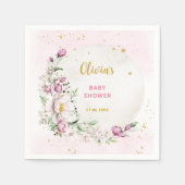 Serviette En Papier Baby shower rose lune florale (Devant)